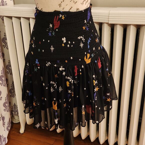 Maje Unique "Jiji Bird" Print Flowy Chiffon Skirt, Black-Multi, Sz (1 XS-S) - Picture 5 of 13